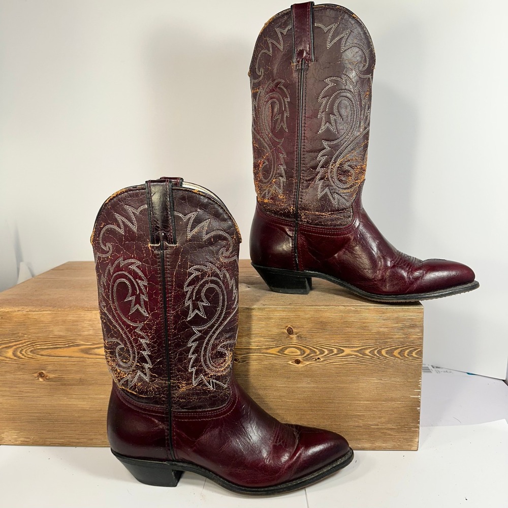 VTG Rodeo Drive Cowboy Boots Womens 8.5 Leather Western Cowgirl Burgundy Cowgirl